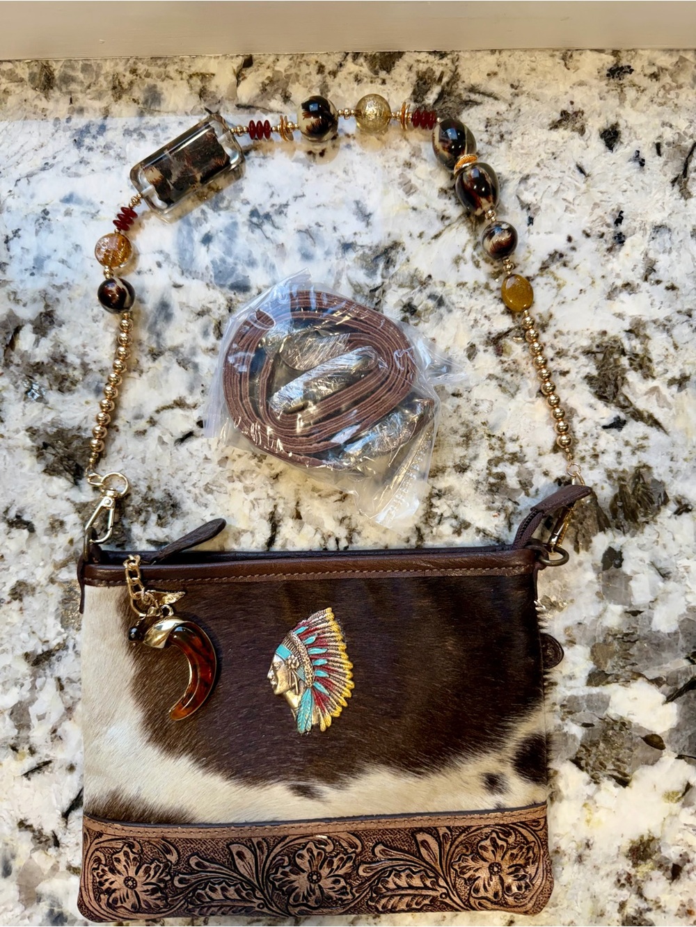 OOAK Western Native GENUINE COWHIDE LEATHER HAIR ON HIDE Crossbody Shoulder Bag